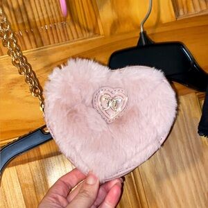 Juicy Couture Pink Faux Fur Heart Crossbody Bag